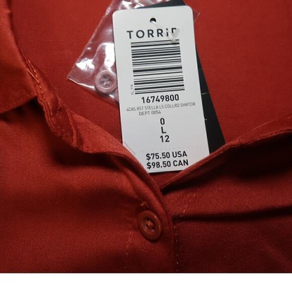 Torrid Red Shirt Dress Sz 0X Collared Button Front  Plus Size Long Sleeve NWT - Picture 2 of 11